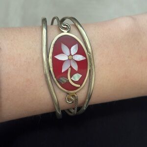 Mexico mother of pearl Floral Red cuff Bracelet